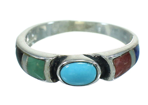 Silver Multicolor Inlay Southwest Ring Size 5-1/2 QX70663